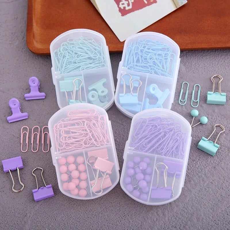Colorful 3-in-1 Stationery Set — Paper Clips, Binder Clips & Tacks