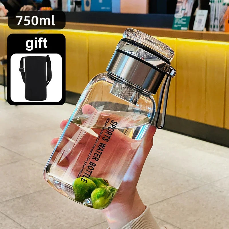 Large Capacity Glass Water Bottle — Heat-Resistant Tea Brewing Cup with Lid