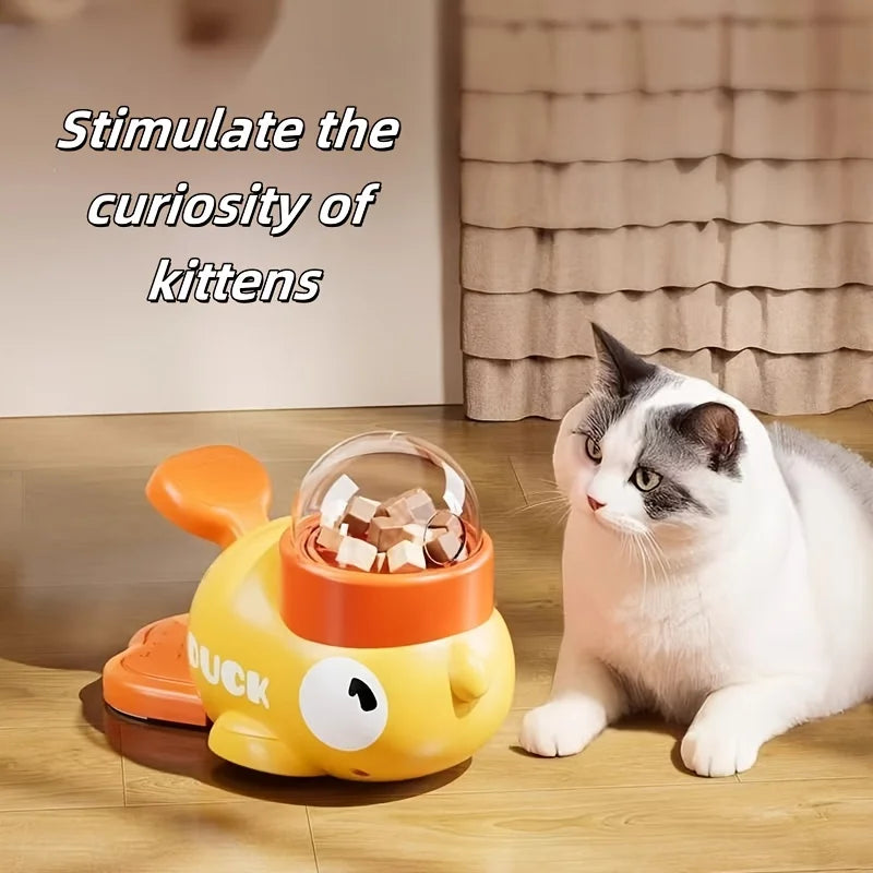 Interactive Duck Design Cat Feeder — Manual Food Dispenser Toy