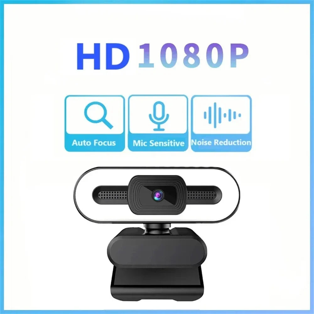 High-Definition Auto Focus Webcam — Built-in Microphone & Light for Streaming