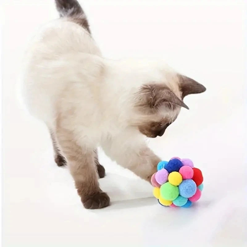 Colorful Cat Toy Ball Set — Interactive Plush and Bell Toys for Pets