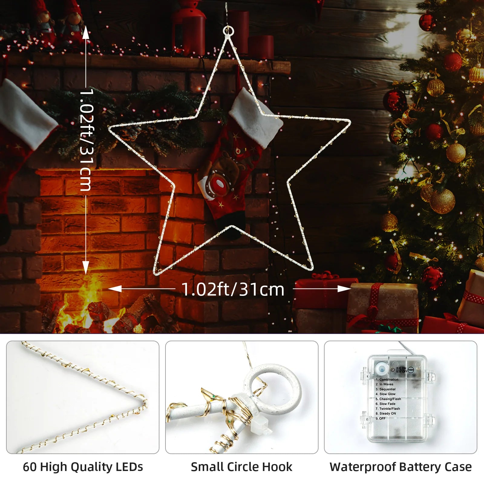 Star Shaped LED Holiday Lights — Warm White Fairy Lights with Remote