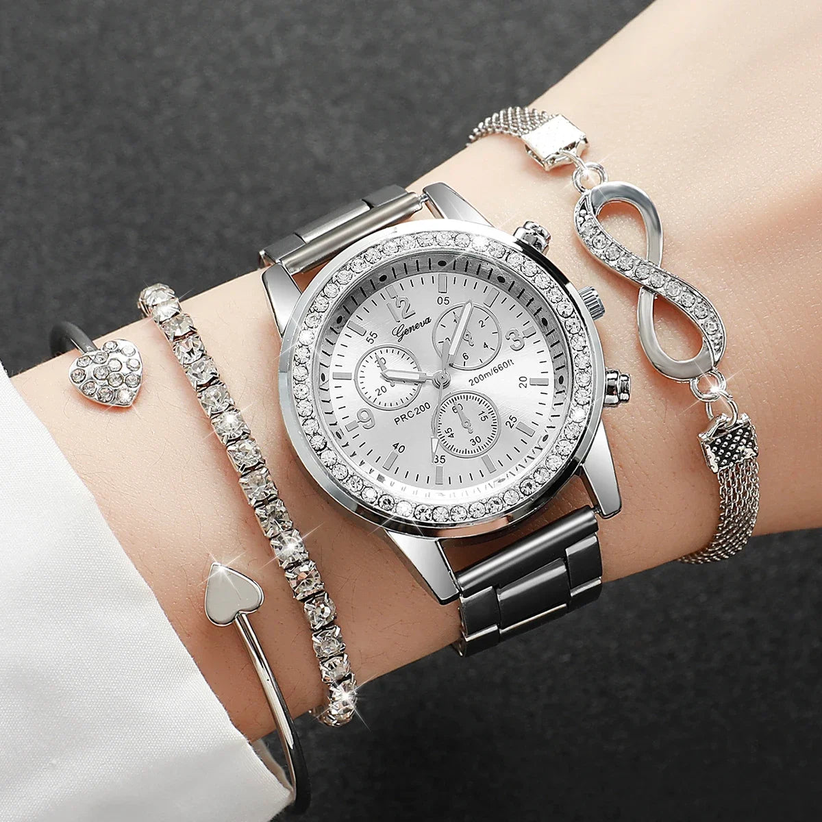 Women's Rhinestone Quartz Watch & Bracelet Set — Elegant Jewelry Accessory Kit