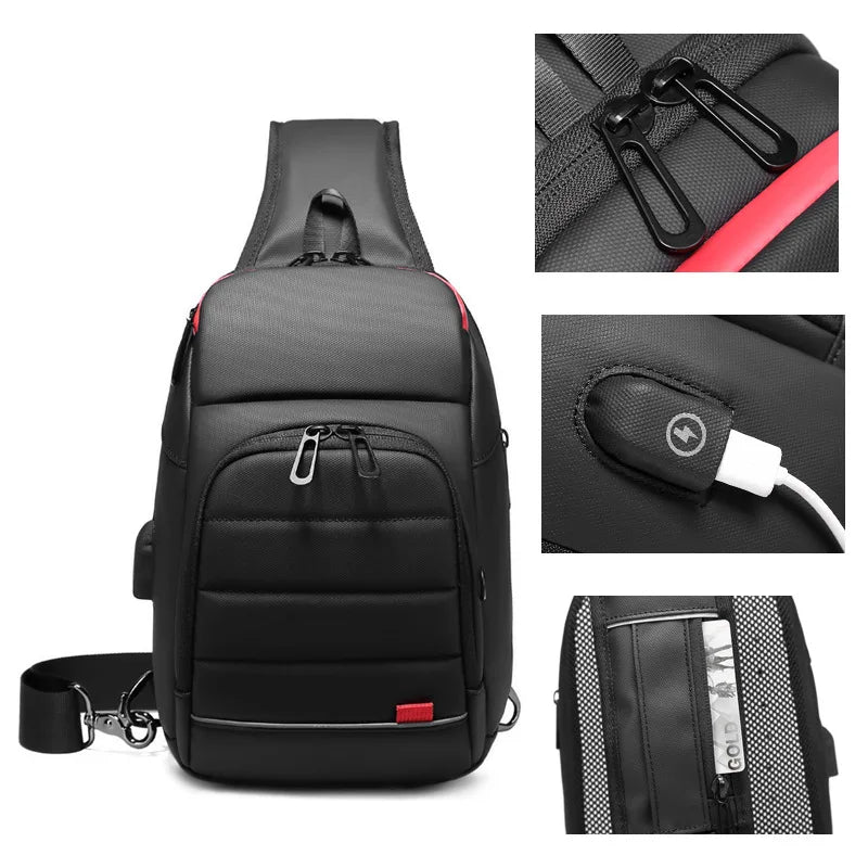 Men's Oxford Sling Bag — Waterproof Messenger Crossbody with USB Port