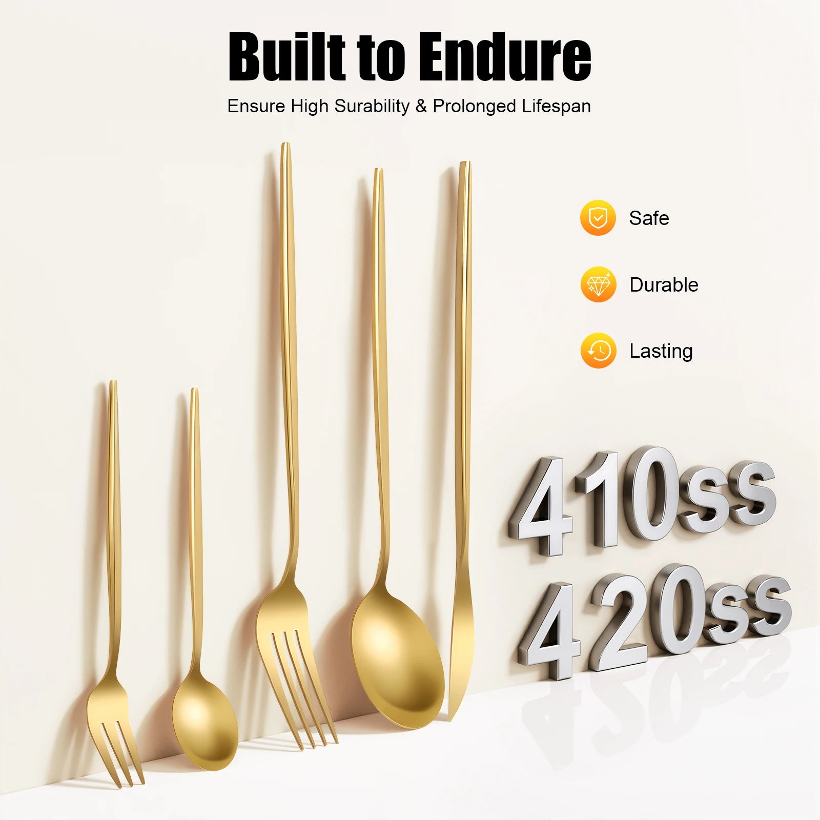 90-Piece Gold Stainless Steel Flatware Set — Heavy Duty Cutlery for Weddings & Buffets