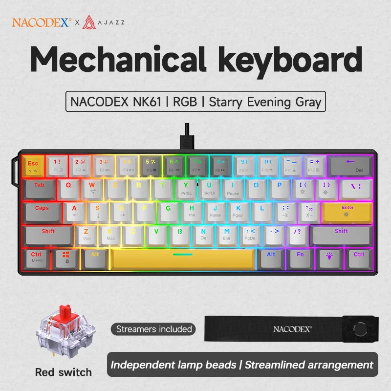 Ajazz NK61 Wired Mechanical Keyboard — Compact RGB Gaming Design