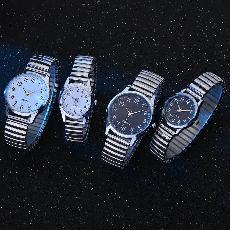 Fashion Couple Quartz Watches — Simple Arabic Dial with Elastic Band