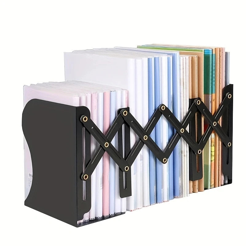 Adjustable Metal Desktop Bookends — Retractable Book Stand for Office & Home