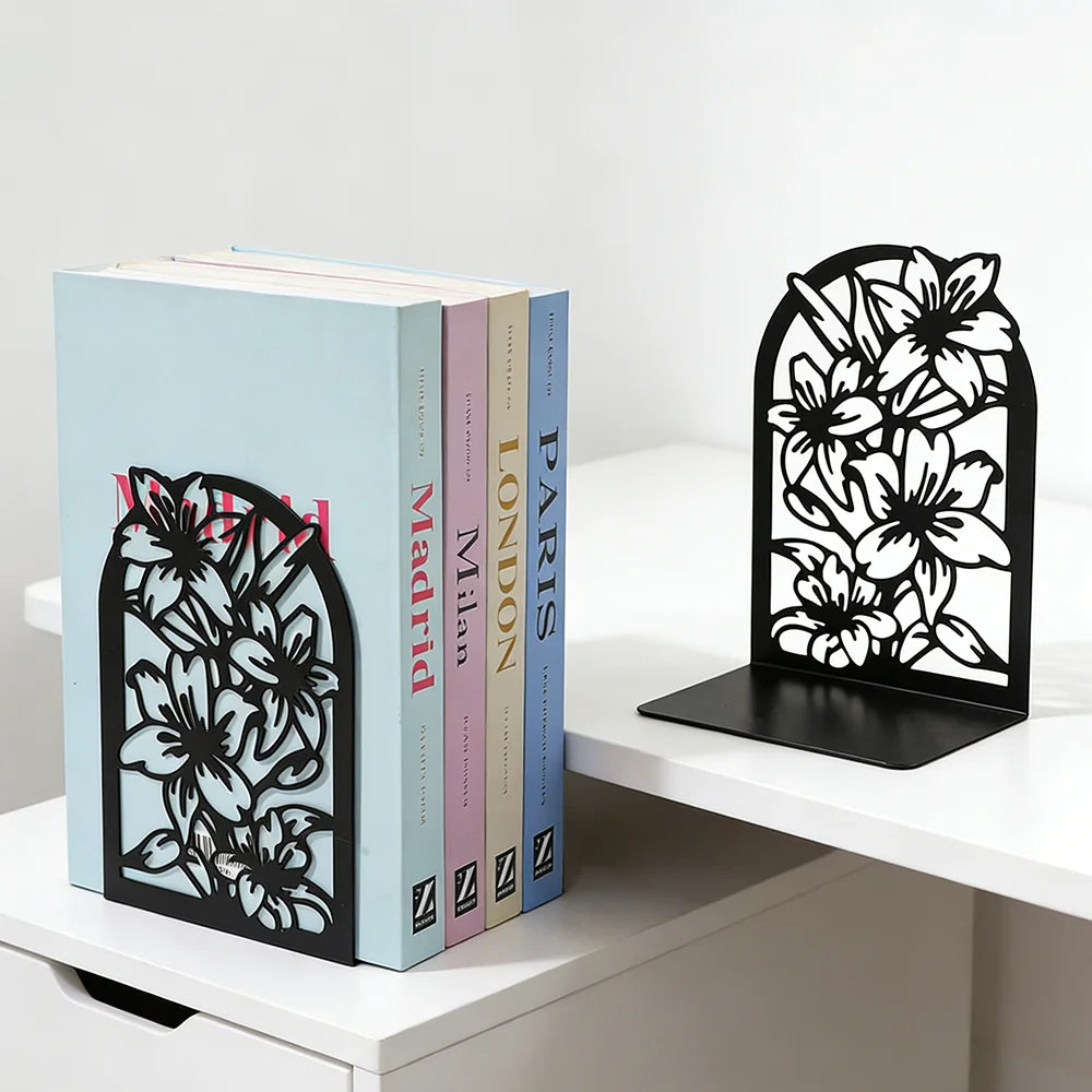 Metal Decorative Bookends — Heavy Duty Shelf Stoppers for Office and Home