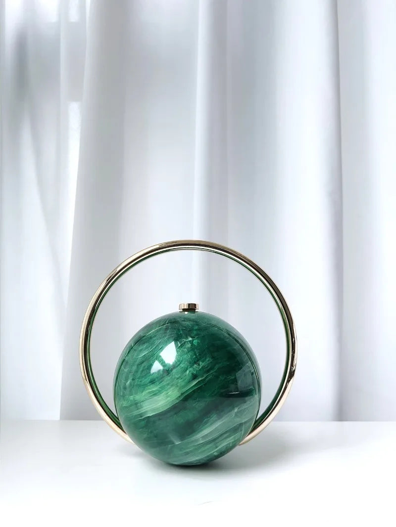 miflame Elegant Spherical Evening Clutch — Marble Texture Handbag with Electroplated Handle