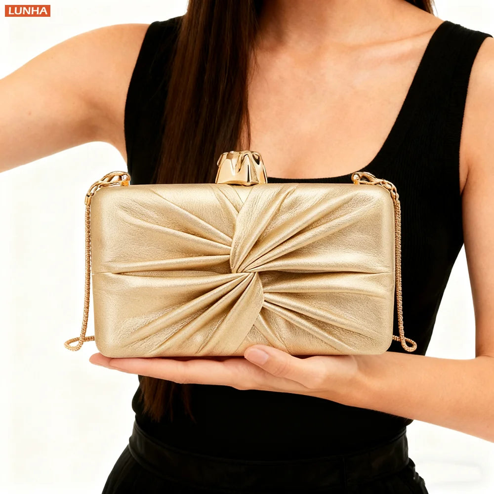 LUNHA Women's Evening Clutch Bag — Elegant Knot Design with Chain Strap