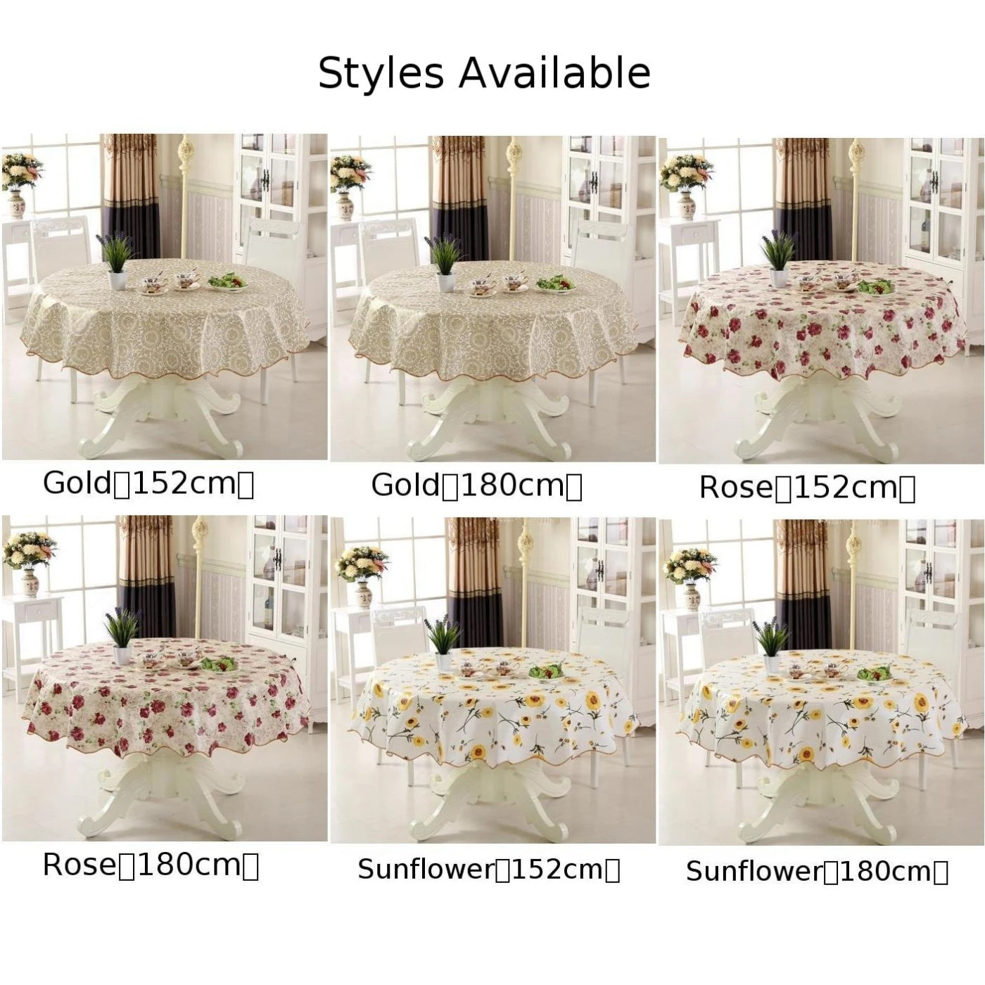 Round Floral PVC Tablecloth — Waterproof & Oilproof Dining Decor