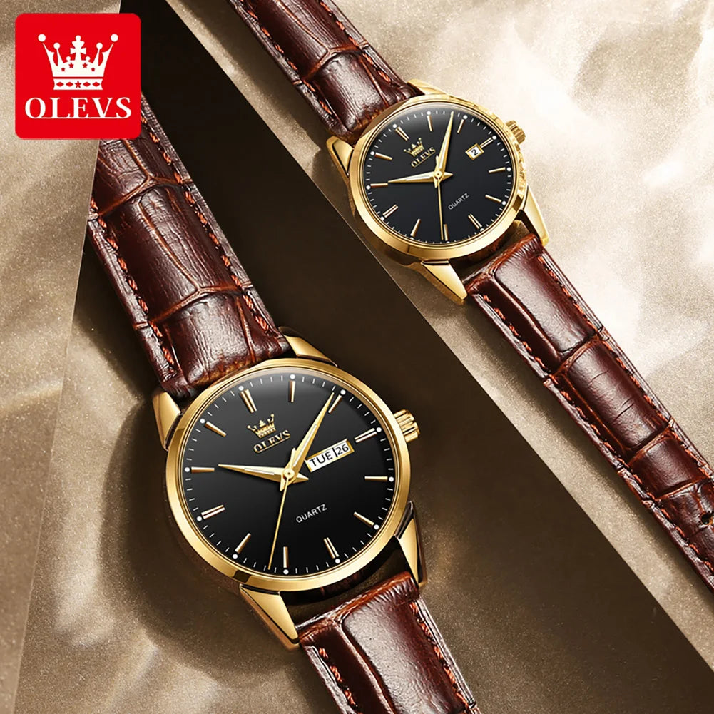 OLEVS 6898 Couple Watches — Luxury Quartz Wristwatch Set with Calendar
