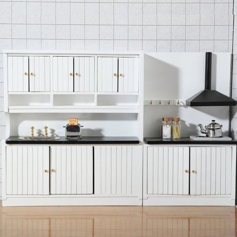 Miniature Wooden Dollhouse Kitchen Set — 1/12 Scale Furniture Decor