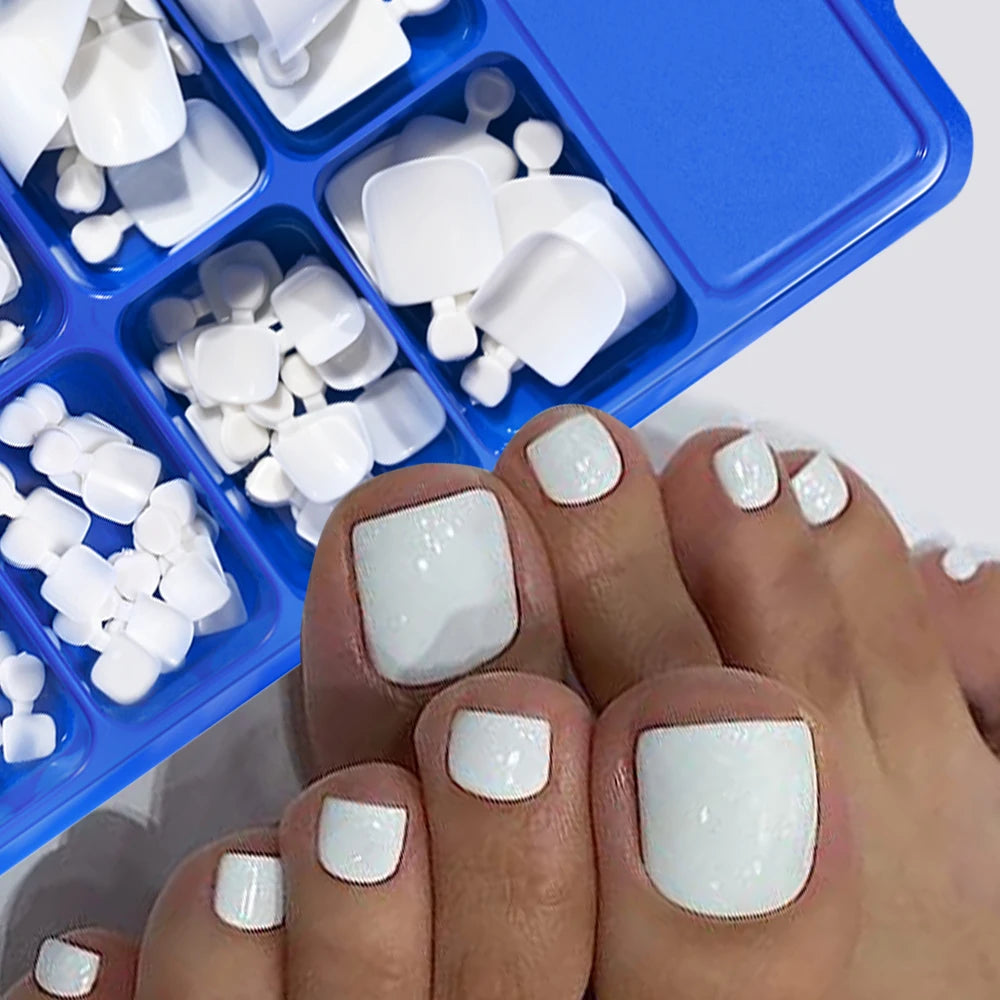Classic White Press On Toenails — Short Square Full Cover Artificial Tips
