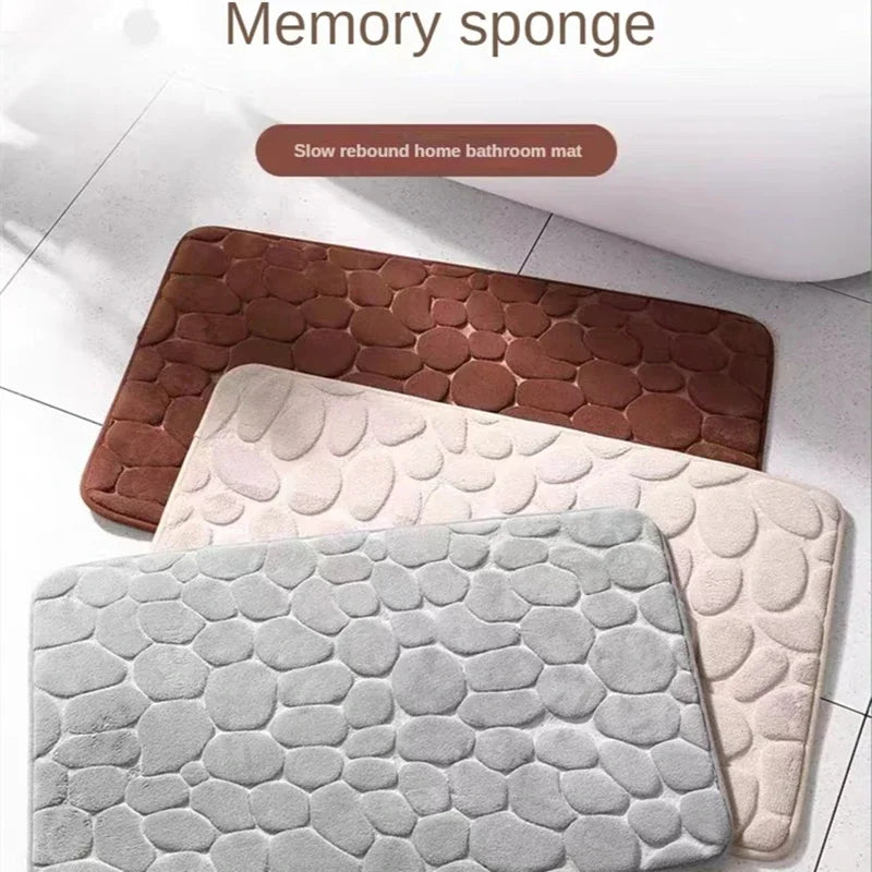 Cobblestone Embossed Bath Mat — Non-Slip Absorbent Floor Rug