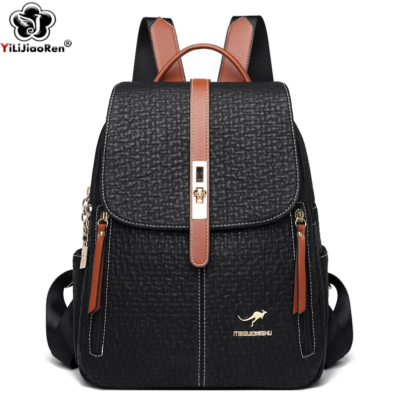 Biutefo Fashion Leather Backpack — Large Capacity Travel Rucksack for Women