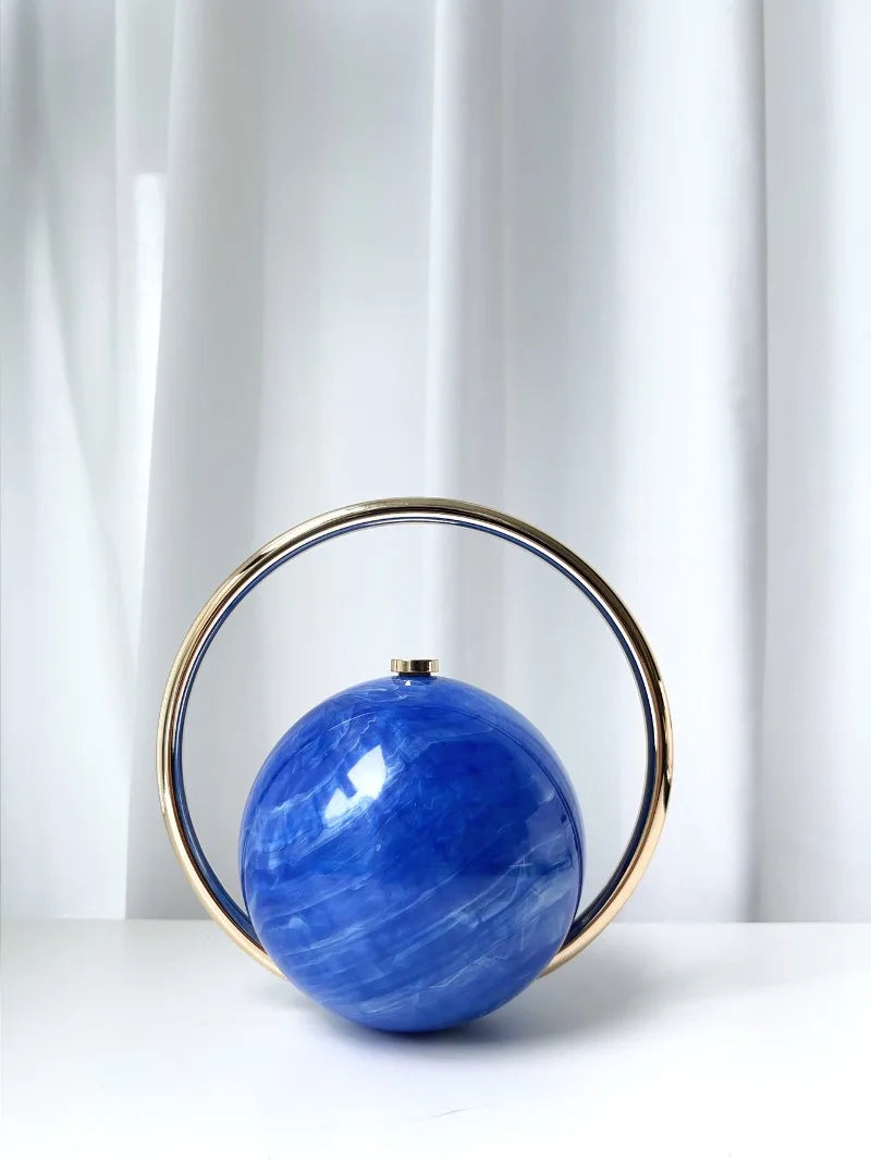 miflame Elegant Spherical Evening Clutch — Marble Texture Handbag with Electroplated Handle