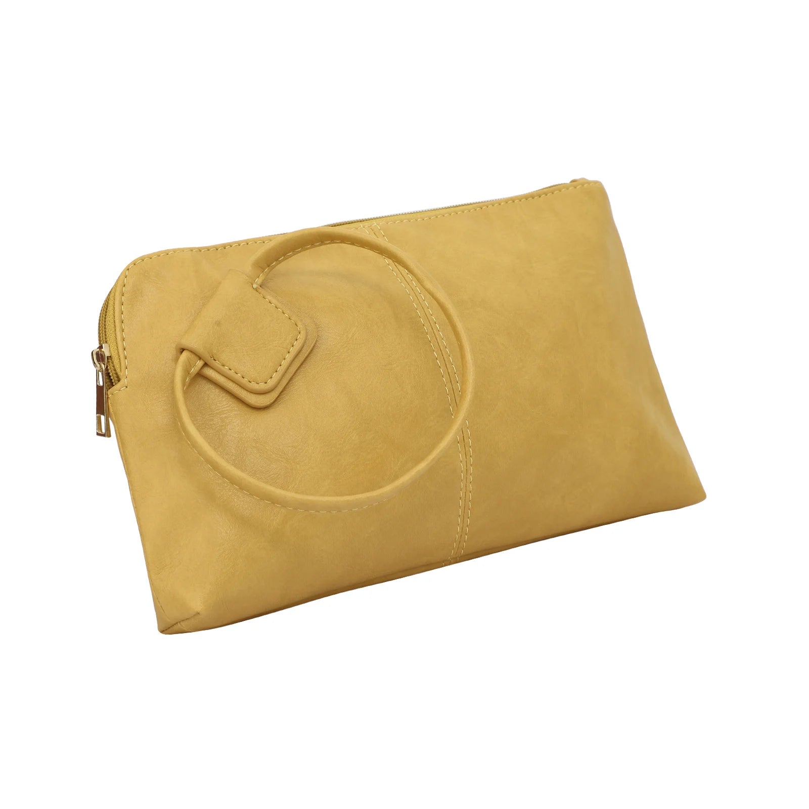 DANCURKEY Vegan Leather Wristlet Clutch — Elegant Evening Bag with Round Handle