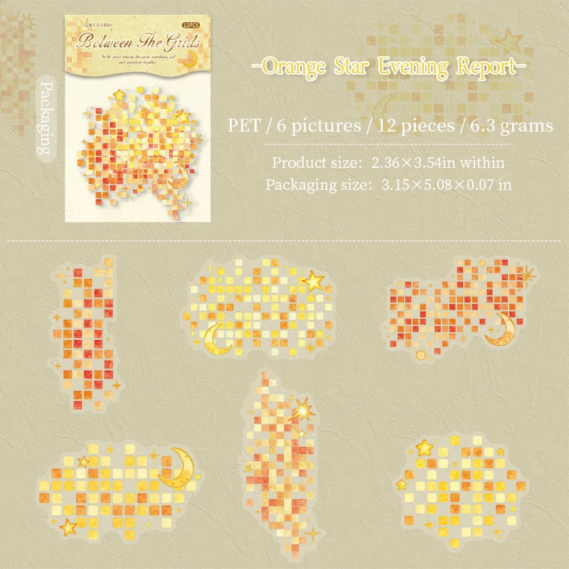 Watercolor Mosaic Grid PET Stickers — Decorative Scrapbooking & Collage Set
