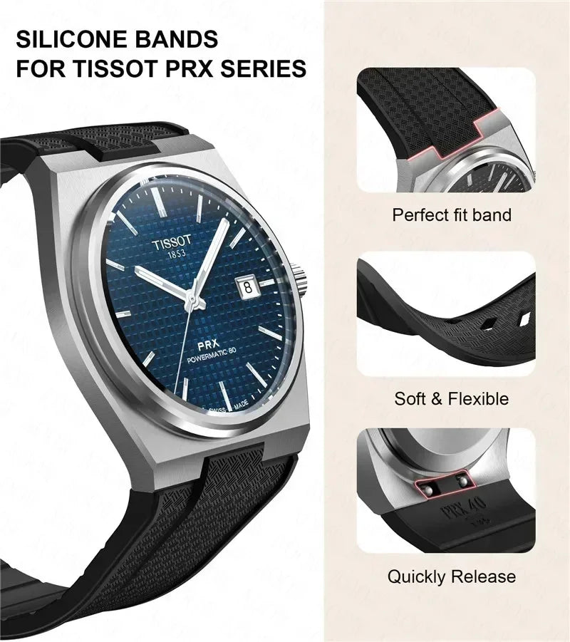 Silicone Quick Release Watch Band — Convex Rubber Bracelet for 40mm Men's Watches