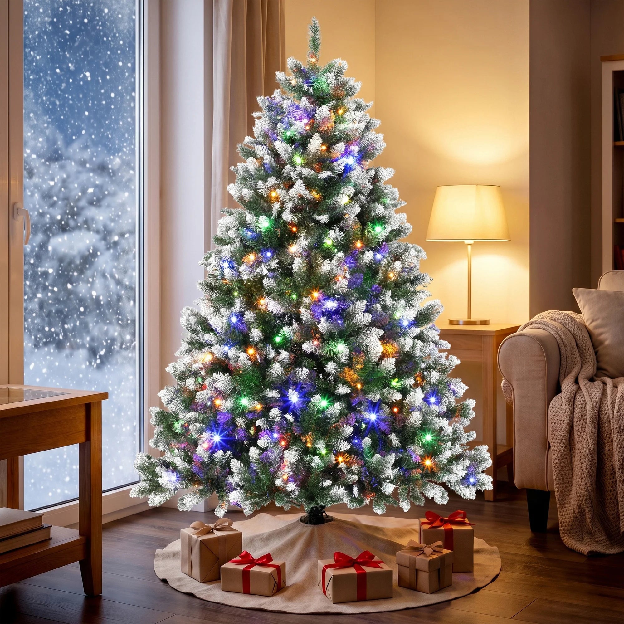 HOMCOM 6ft Pre-lit Artificial Christmas Tree — Snow-Dusted North American Fir