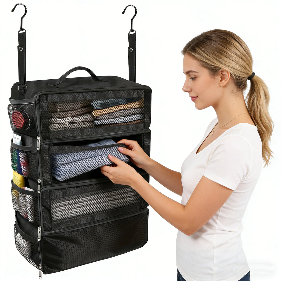Portable Hanging Suitcase Organizer — Collapsible Travel Packing Cubes