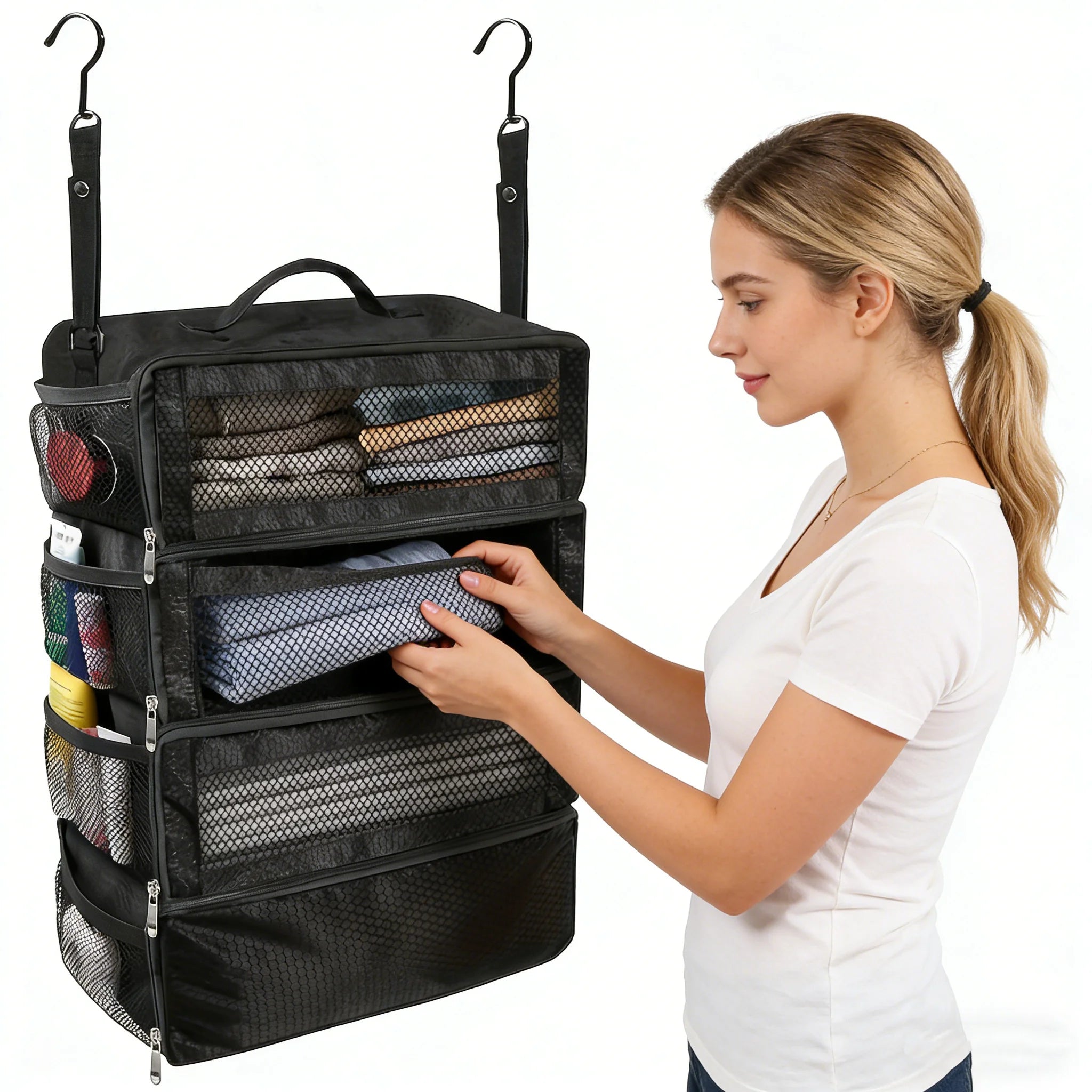 Portable Hanging Suitcase Organizer — Collapsible Travel Packing Cubes
