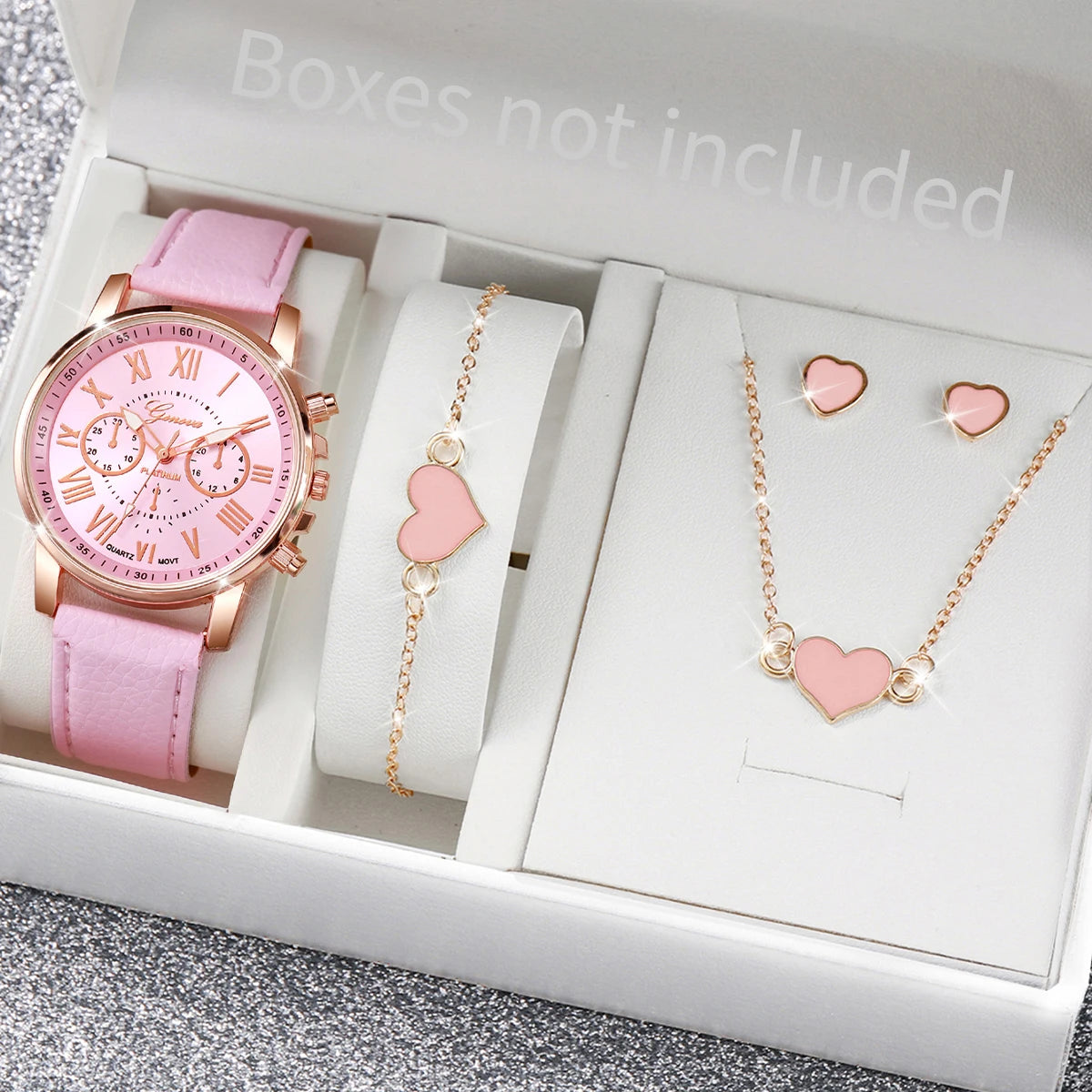 Women's Quartz Watch and Jewelry Set — Elegant Rhinestone Heart Accessories