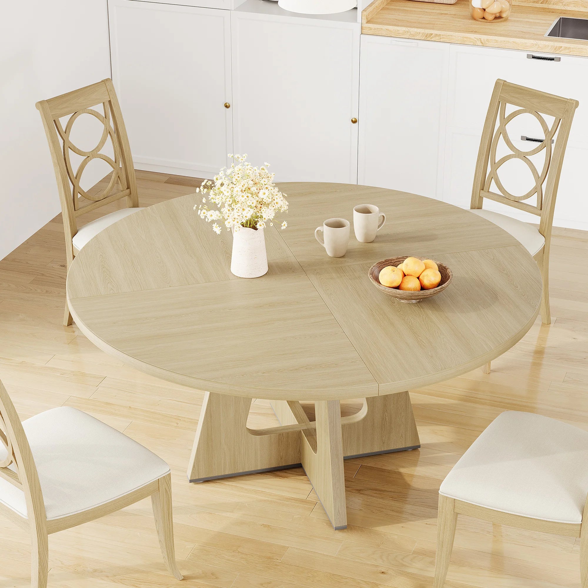 HiMISS 47 Inch Round Dining Table — Farmhouse Style Pedestal Base