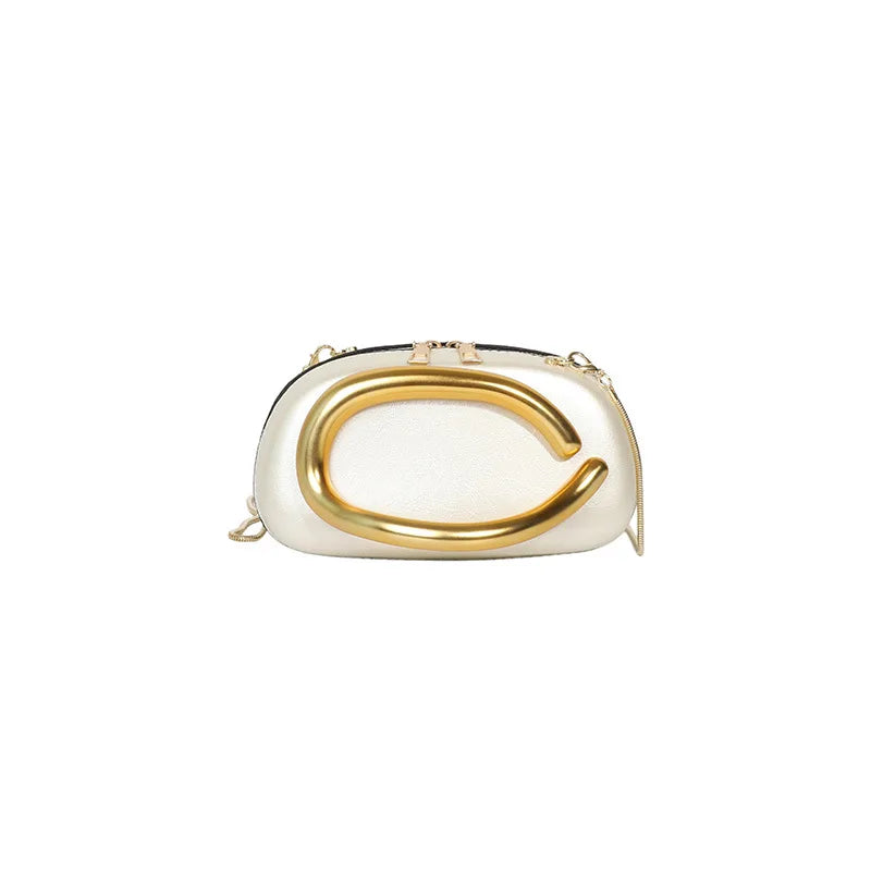 Elegant Round Evening Clutch — Metal Handle Crossbody Bag with Chain Strap