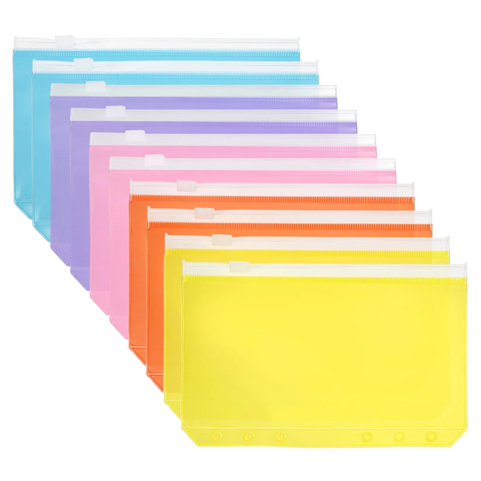 Multicolor Zipper Binder Pockets — Waterproof A5 & A6 Plastic File Folders