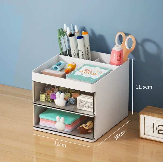 Small Desk Organizer With Drawer — Multi-Purpose Stationery & Makeup Storage