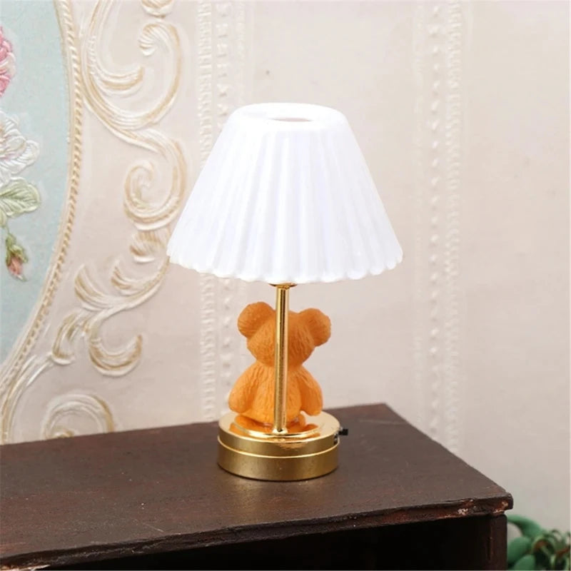 Miniature Dollhouse Table Lamp — Modern Bedside Reading Light Decor