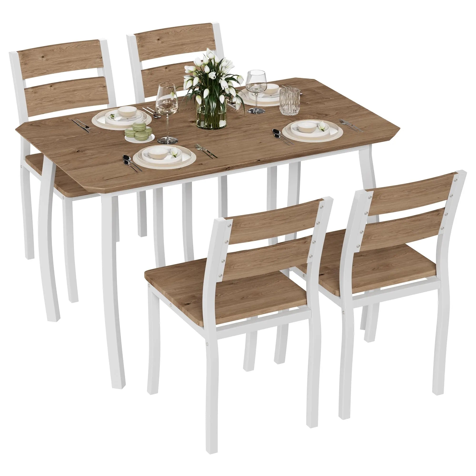EliteZ 5-Piece Square Dining Table Set — Compact Farmhouse Design for Small Spaces