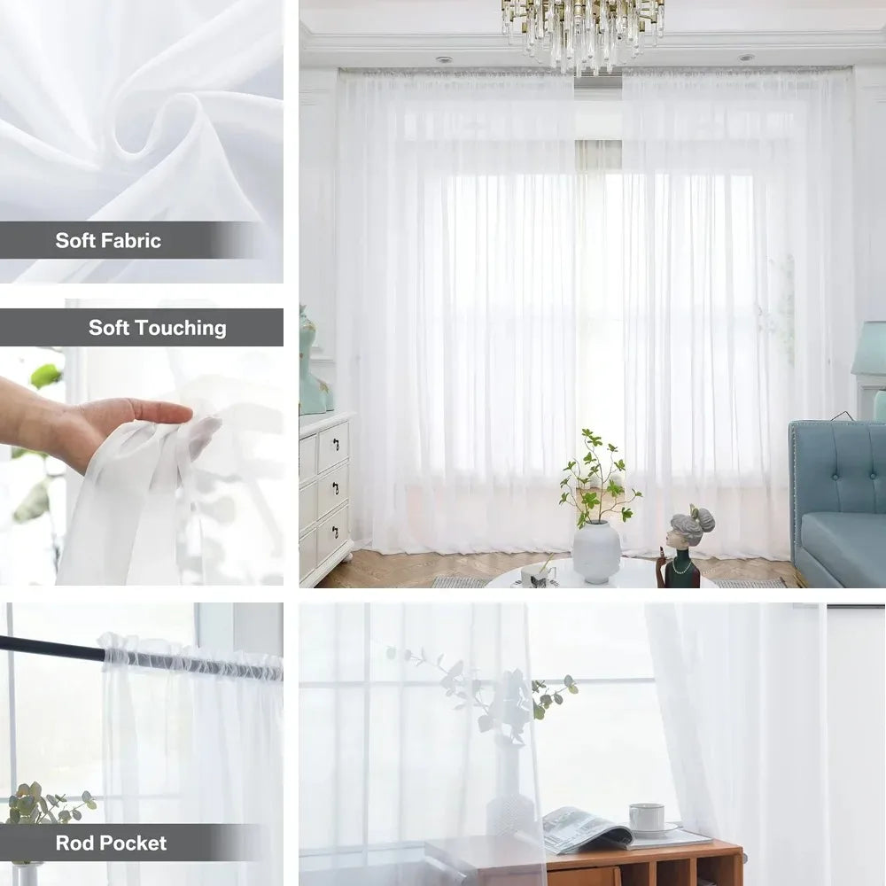 JESSANS White Tulle Sheer Curtains — Luxury Floral Voile Window Drape