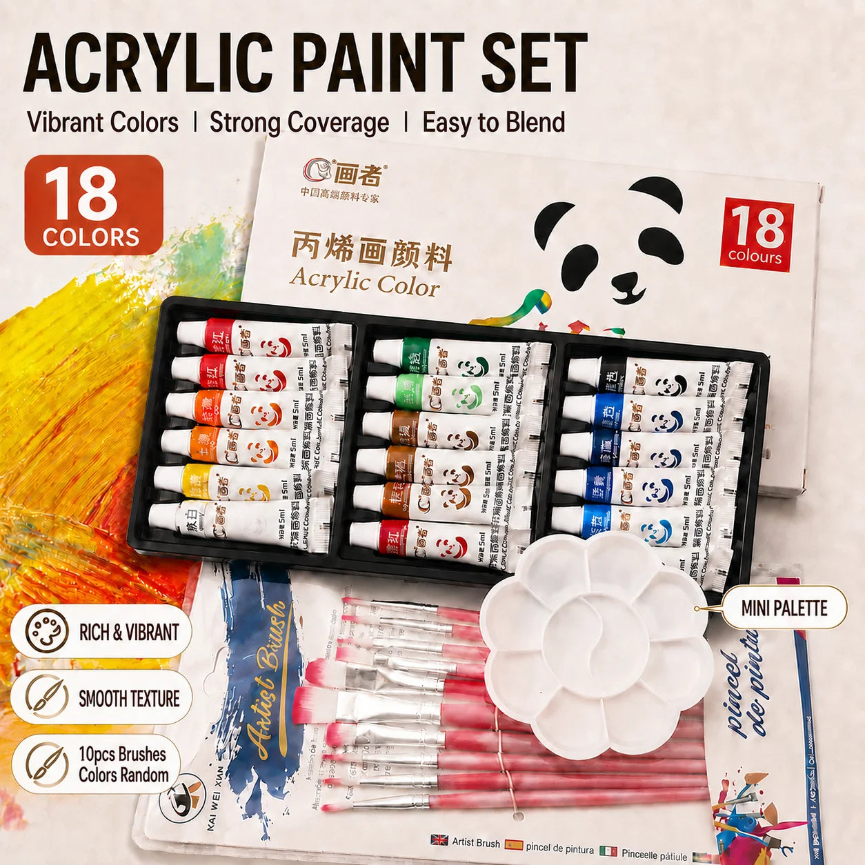 Acrylic Paint Set — Complete Art Kit with Brushes and Palette