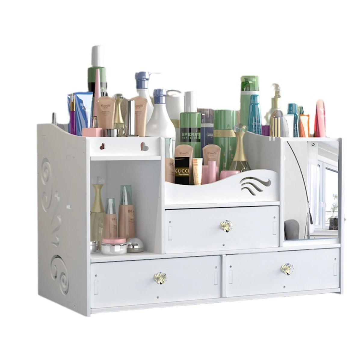 Desktop Makeup Organizer — Multi-Drawer Cosmetic Storage with Mirror