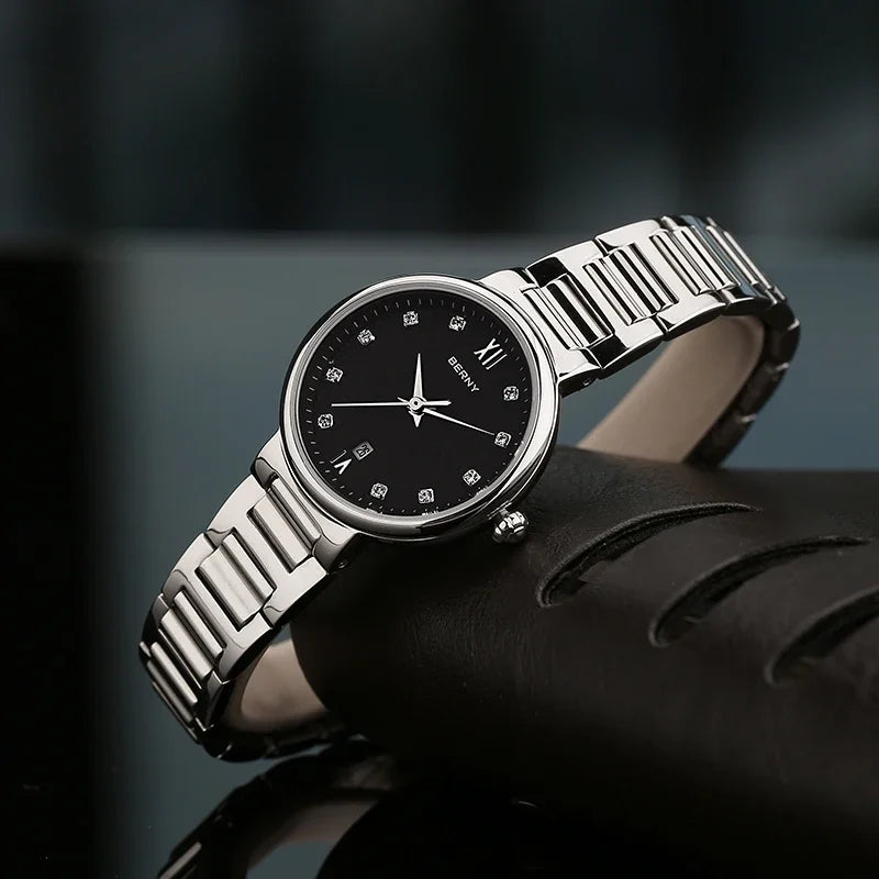 BERNY Women's Fashion Quartz Watch — Diamond Accents & Sapphire Glass