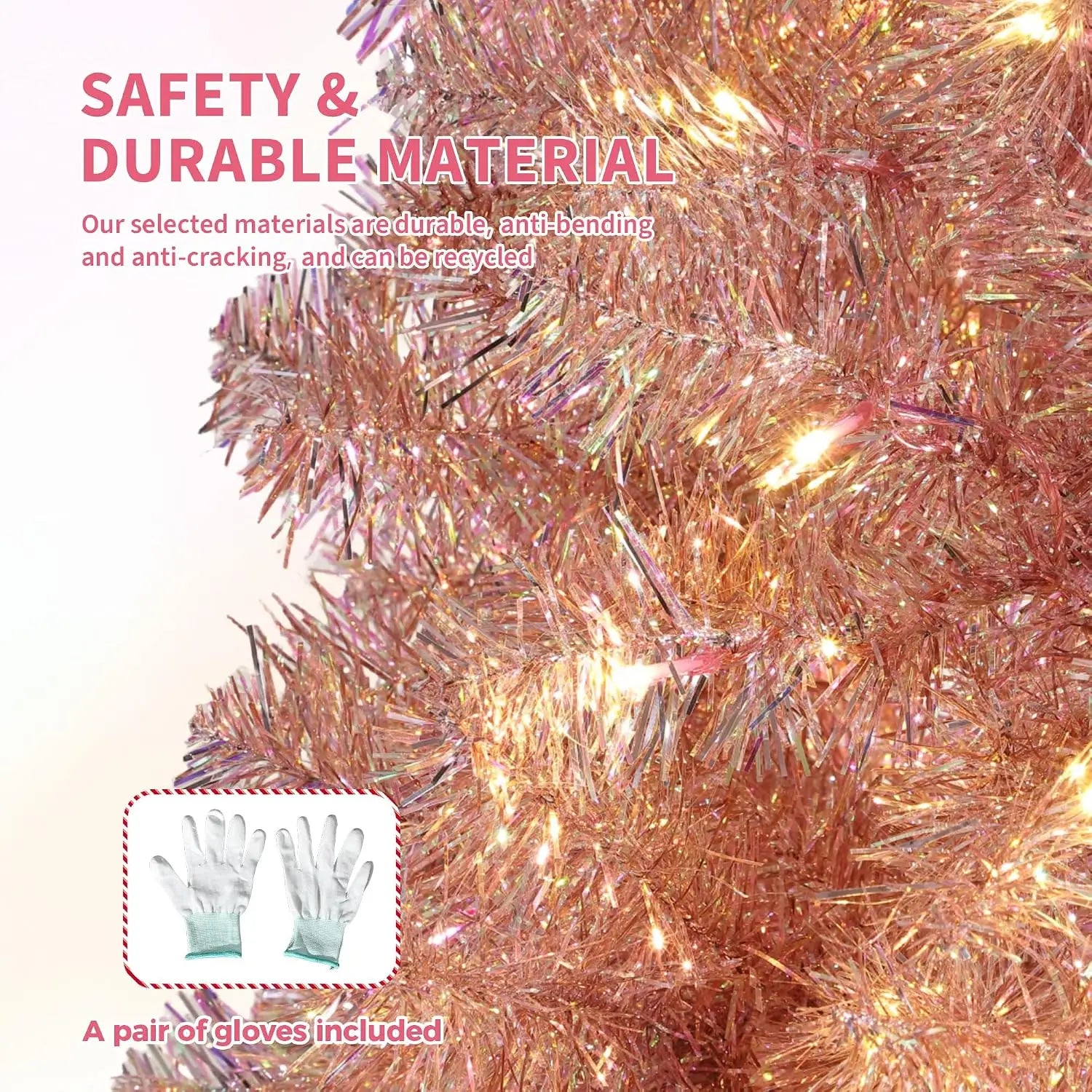 Rose Gold Tinsel Artificial Christmas Tree — Prelit with 250 LED Lights