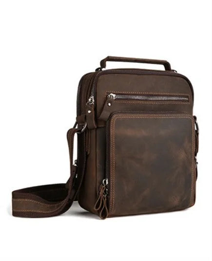 Men's Vintage Genuine Leather Crossbody Bag — Large Capacity Shoulder Messenger