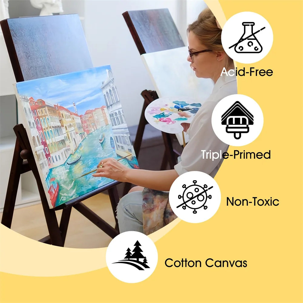 Stretched Cotton Canvas Set — Primed Wooden Frames for Oil and Acrylic Painting