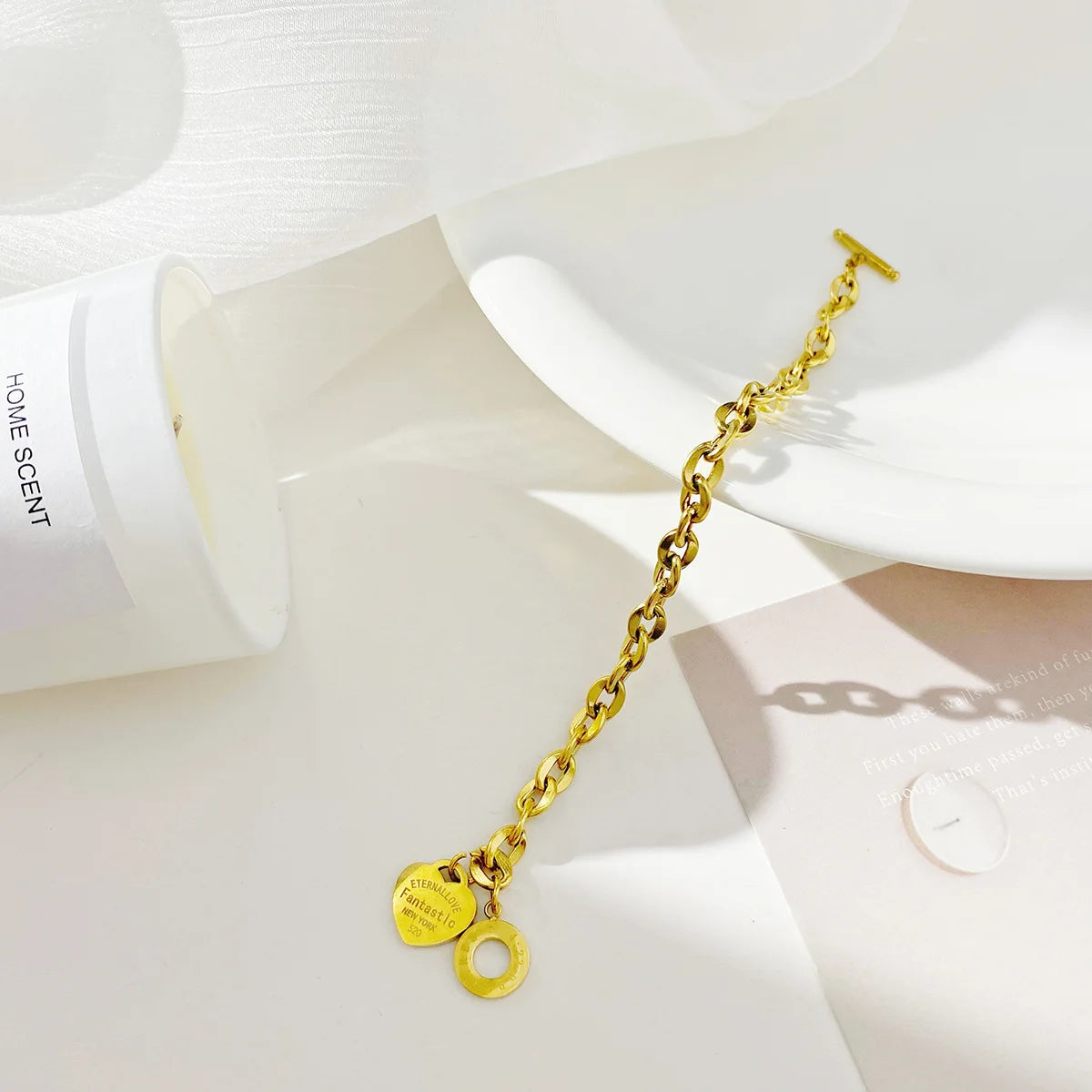 Stainless Steel Heart Pendant Bracelet — Unisex Link Chain Jewelry