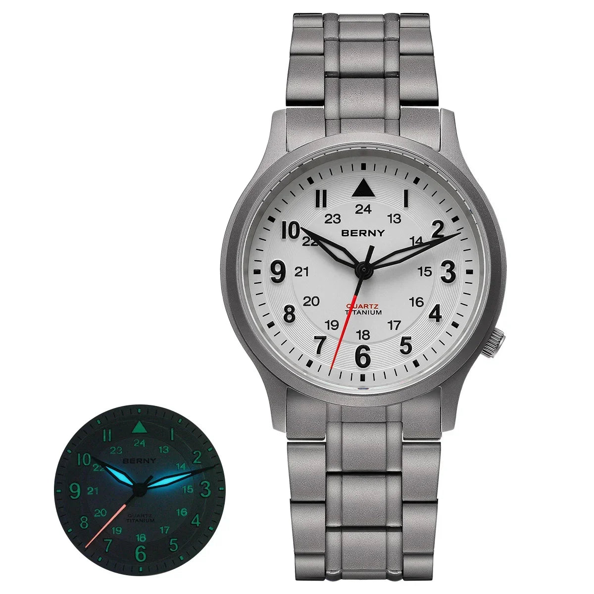BERNY Full Titanium Field Watch — Luminous Quartz Men's Wristwatch