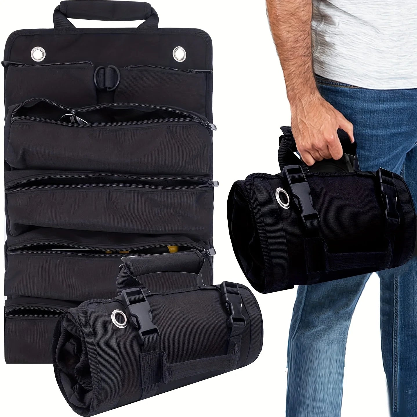Heavy Duty Tool Bag Organizer — Roll Up Handbag with Detachable Pouches