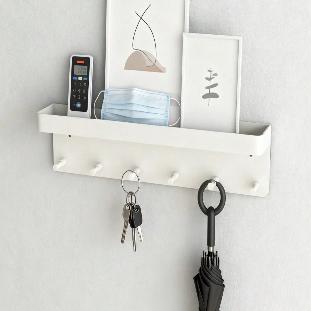 Wall Mounted Key Holder — Self-Adhesive Entryway Organizer with Hooks