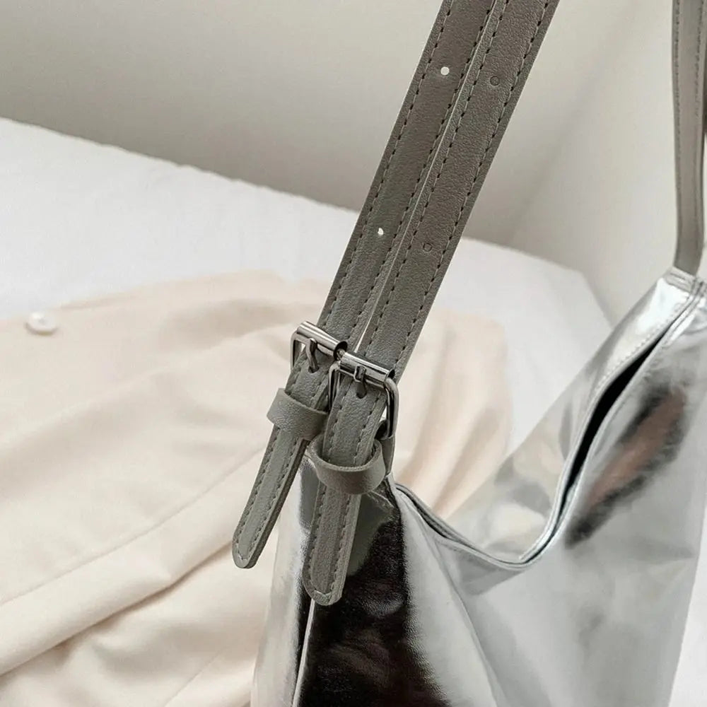 Metallic PU Leather Tote Bag — High Capacity Shoulder Bag for Women