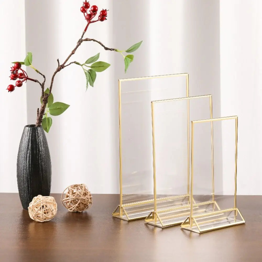 Transparent Acrylic Sign Holder — Elegant Gold Edge Table Display
