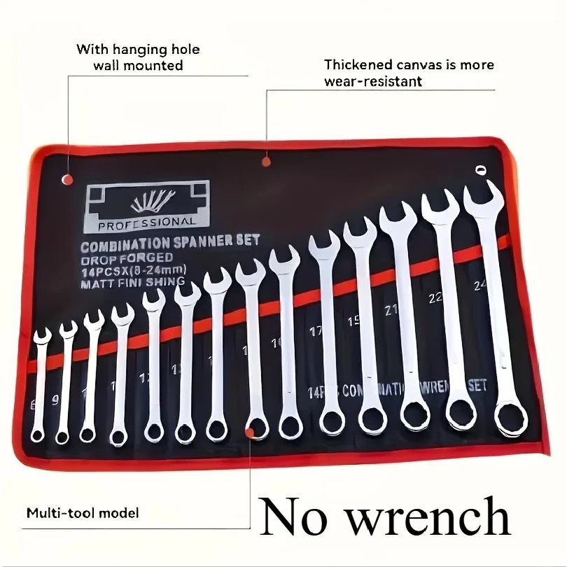 14-Pocket Tool Organizer Roll — Durable Wrench Storage Bag with Handle