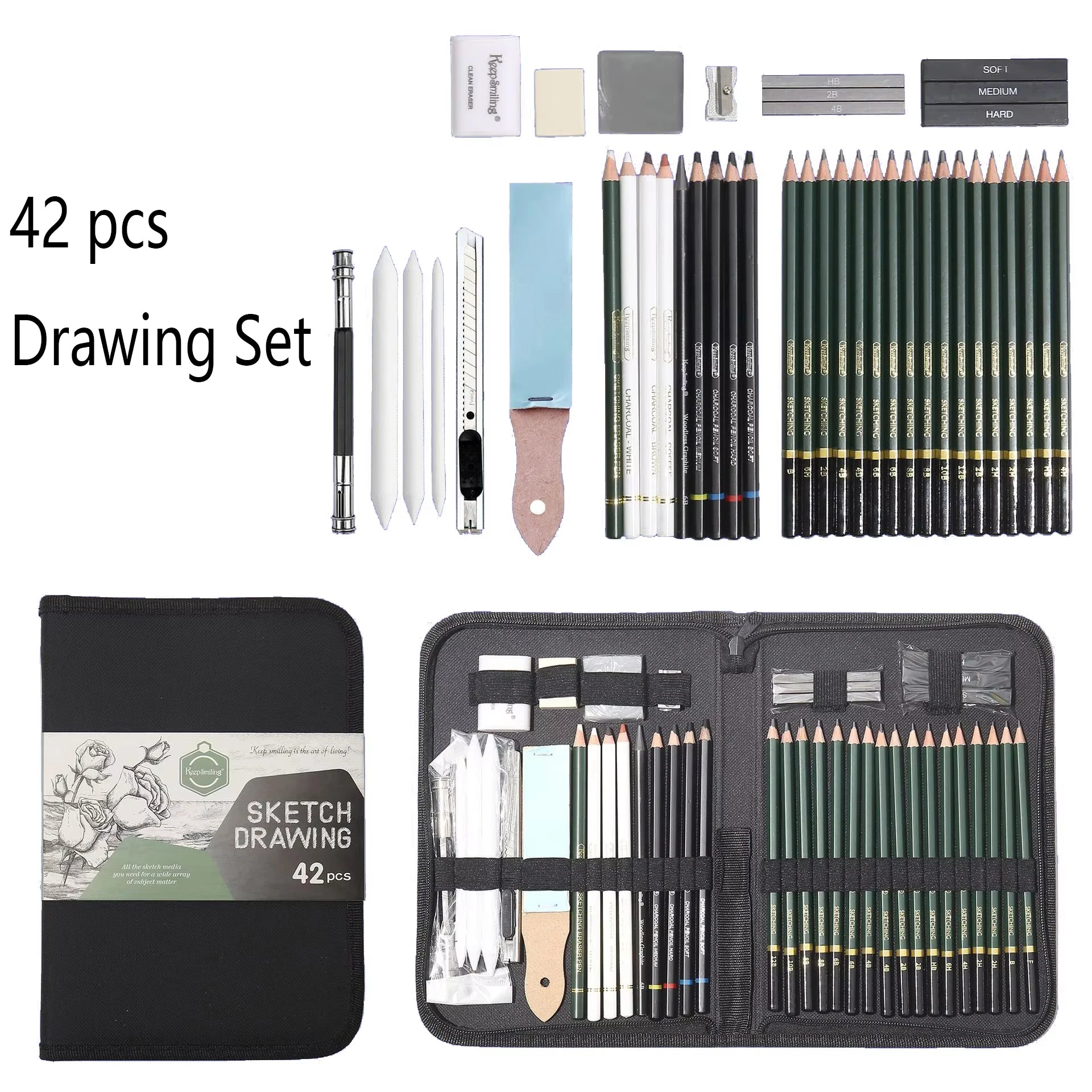 Professional 42-Piece Sketching Set — Complete Art Supplies Kit with Carry Case